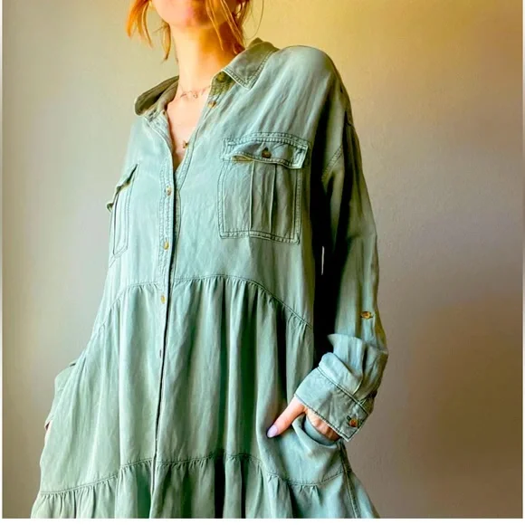 slim fit dress slacks Pilcro Long-Sleeve Denim Micro Mini Shirt Dress main image 0